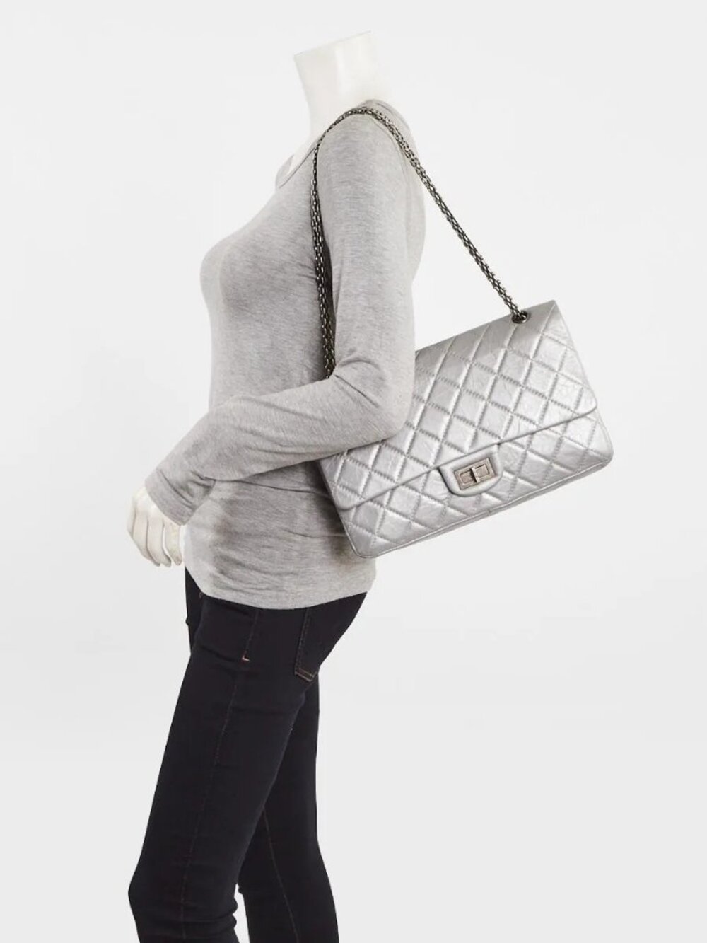 Chanel Silver 2.55 Reissue Quilted Calfskin Leather 227 Jumbo Flap Bag - Picture 1 of 11